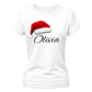 Personalised name santa hat print Christmas Ladies T-Shirt