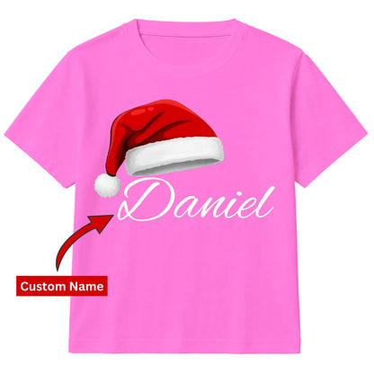 Personalised name santa hat festive Christmas kids T-Shirt
