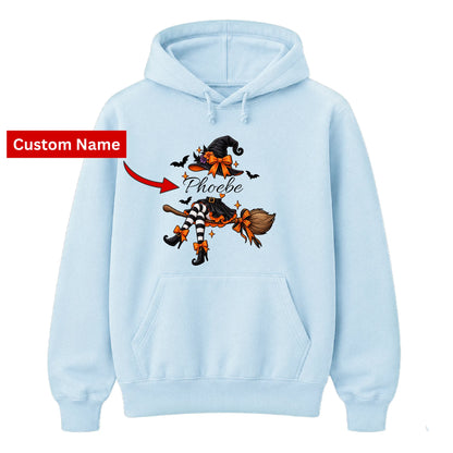 Personalised name witch broomstick Halloween Unisex Hoodie