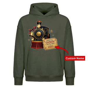Custom North Pole Train Ticket Christmas Oversized Hoodie
