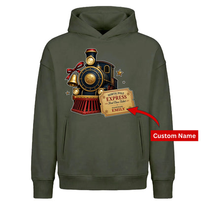Custom North Pole Train Ticket Christmas Oversized Hoodie