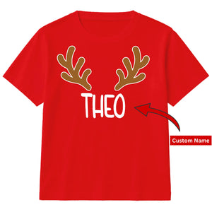 Personalised Reindeer Antler Name Christmas Kids T-Shirt