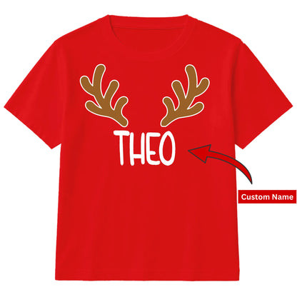 Personalised Reindeer Antler Name Christmas Kids T-Shirt