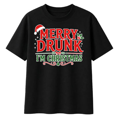 Merry Drunk I'm Christmas Slogan Graphic Christmas Oversized T-Shirt