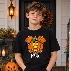 Personalised Name spooky pumpkin face Halloween Kids T-Shirt