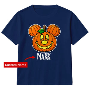 Personalised Name spooky pumpkin face Halloween Kids T-Shirt