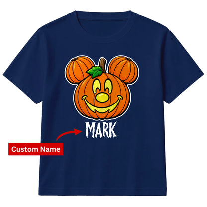 Personalised Name spooky pumpkin face Halloween Kids T-Shirt