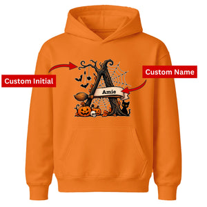 Personalised spooky tree initial name Halloween Kids Hoodie