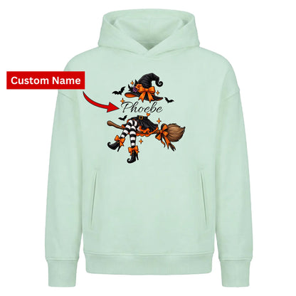 Personalised witch broom name Halloween Oversized Hoodie
