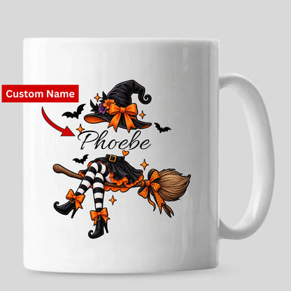 Personalised witch broomstick custom name Halloween Mug