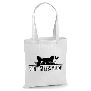 Playful don't stress meowt cat quote print cotton Tote Bag