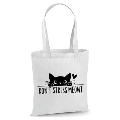 Playful don't stress meowt cat quote print cotton Tote Bag
