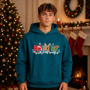 Playful Santa Antlers Ho Ho Ho Christmas Oversized Hoodie