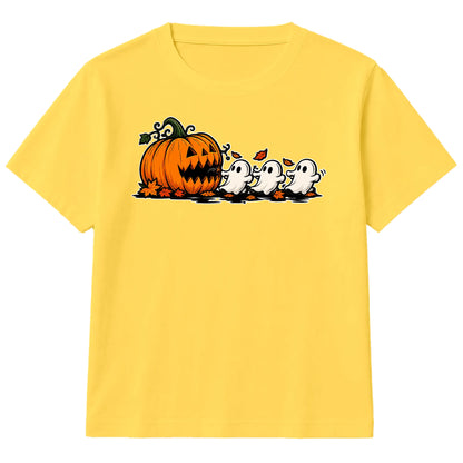 Playful pumpkin chasing little ghosts Halloween Kids T-Shirt