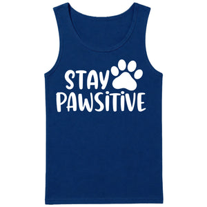 Playful Stay Pawsitive Dog Paw Print Slogan Men Tank Top