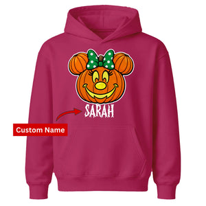 Polka dot bow pumpkin face custom name Halloween Kids Hoodie