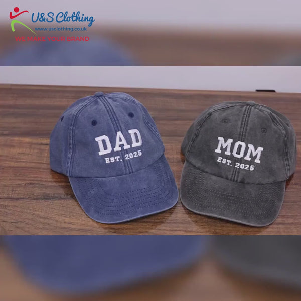 Custom Embroidered Mom and Dad Hat, Personalised Dad Est Date Baseball Cap, Pregnancy Reveal Gifts, Vintage New Mom Hat, Mother's Day Gifts