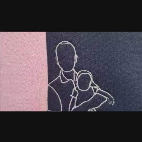 Embroidered Photo Portrait Hoodie, Personalised Outline Couple Matching Hoody, Custom Initials With Heart on Sleeve, Valentines Gift for Him