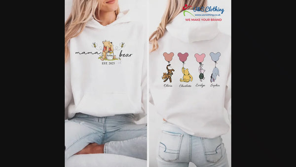 Mama Bear Hoodies, Personalised Mom Hoodies with Kids Names on Back, Mother's Day Gifts, Mom Bear Jumpers, Pregnancy Reveal Gift for New Mom