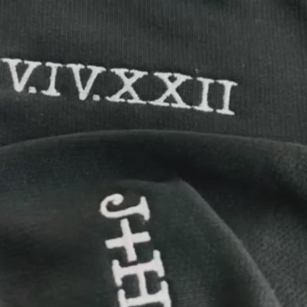 Matching Couple Valentine Hoodie, Embroidered Roman Numeral Hoody, Custom One Year Anniversary Hoodie, GF BF Couple Valentines Day Jumper