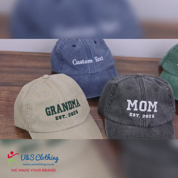 Personalised Embroidered Hat, Custom Date Mom & Dad Baseball Hat, Vintage Hat for New Grandma, Pregnancy Announcement Gift, Mothers Day Gift