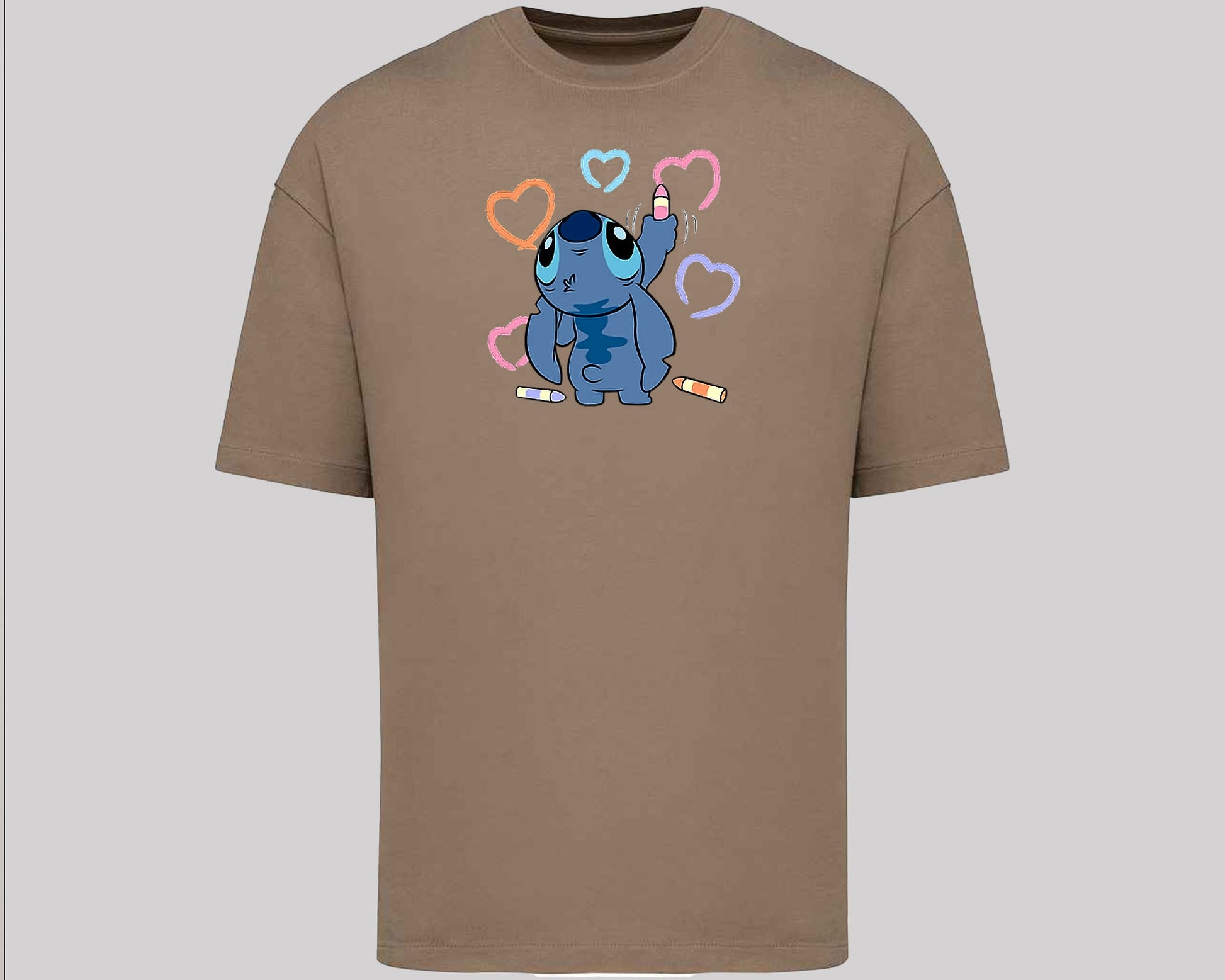Stitch Graphic Oversized T-Shirt, Unisex Funny Cute Cartoon Tee, 100% Organic Cotton Oversized Fit Top M8407