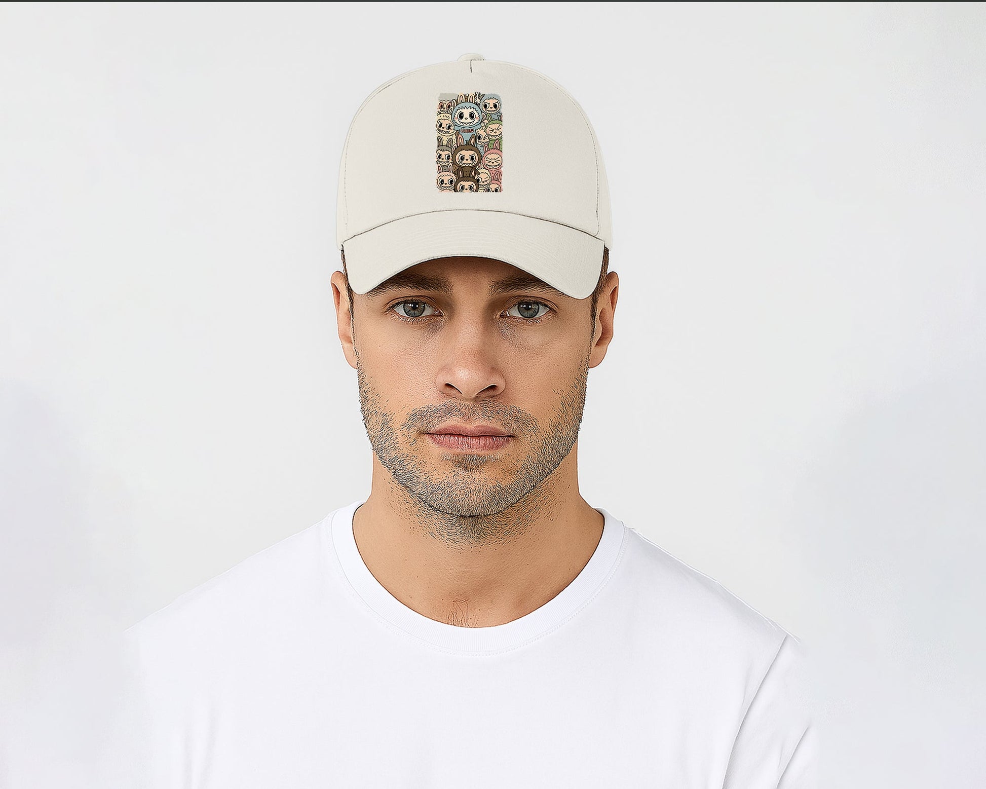 Labubu Original 5 Panel Cap, Trendy Streetwear Hat with Cartoon Design, Pre-Curved Peak Unisex Baseball Hat M8409
