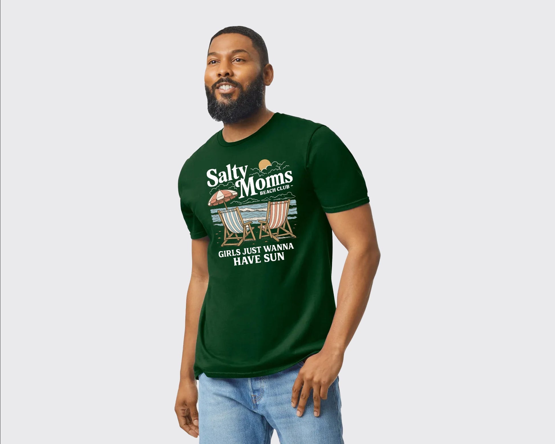 Salty Moms Beach Club Summer T-Shirt, Fun & Stylish Printed Classic Fit Tee, 100% Cotton Summer Shirt For Beach-Loving Moms M8437