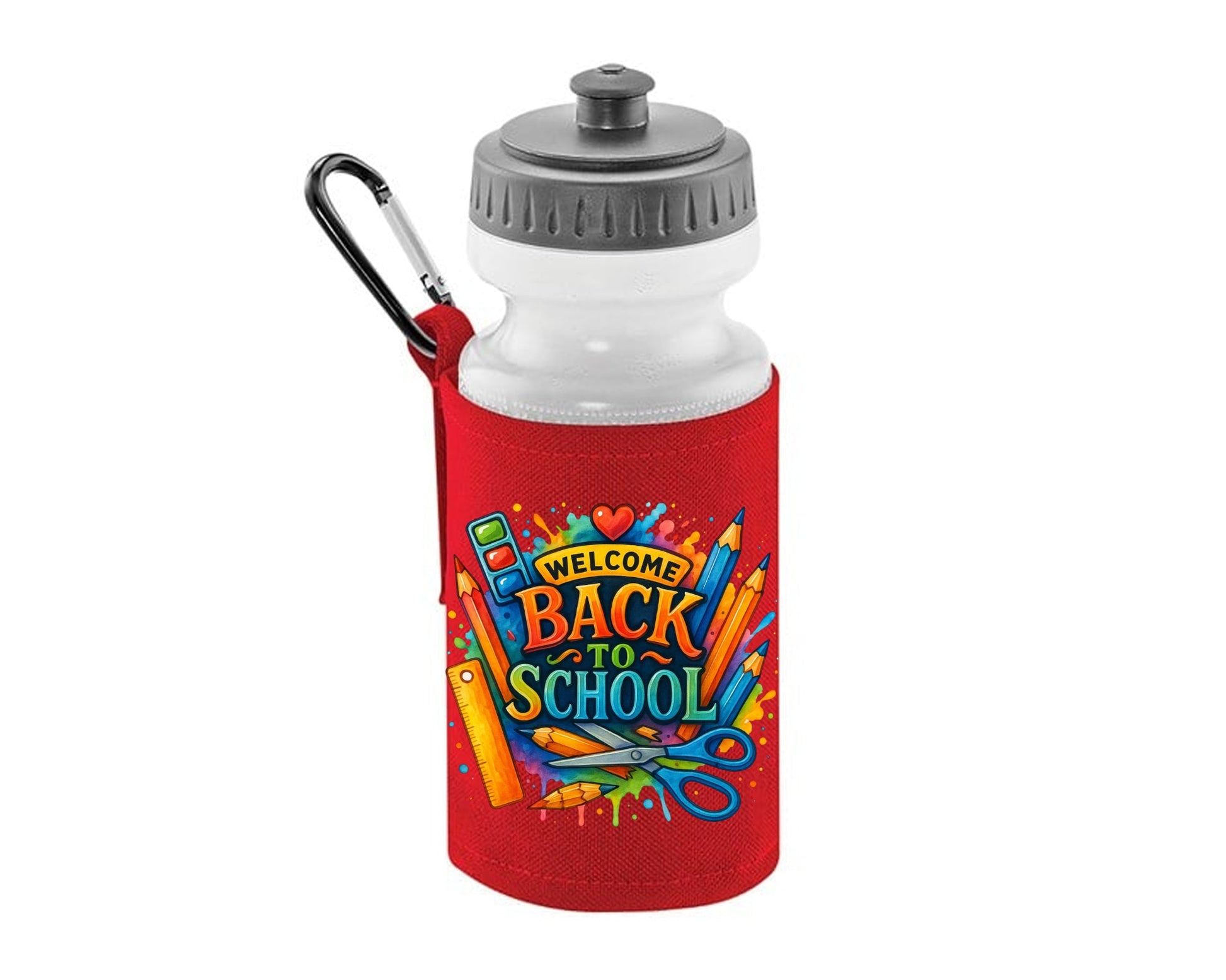 Welcome Back To School Water Bottle, BPA Free, Leakproof & Reusable, Soft Pull Up Drink Nozzle Cap Great For Kids Students & School Days M8478