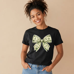 Quirky Money Banknote Bow Graphic Ladies T-Shirt