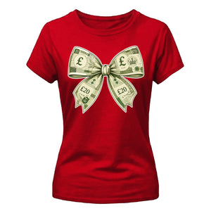 Quirky Money Banknote Bow Graphic Ladies T-Shirt