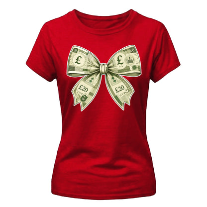 Quirky Money Banknote Bow Graphic Ladies T-Shirt