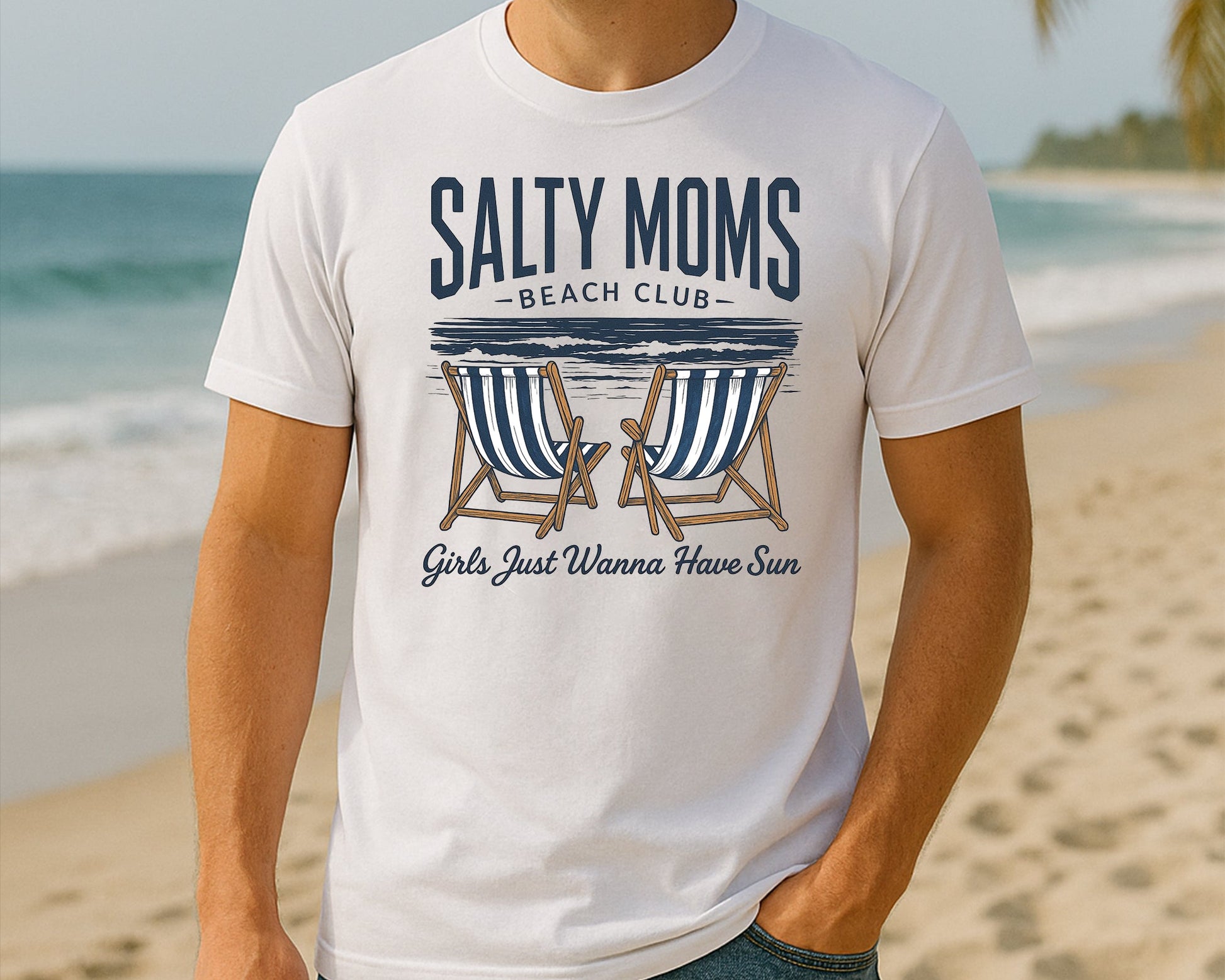 Salty Moms Beach Club Tee, Just Wanna Have Sun Summer Shirt For Women, Cute Summer Vibes Vacation Graphic T-Shirt M8440