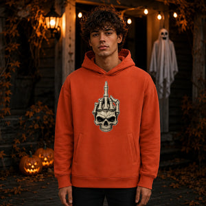 Rebellious skeleton middle finger Halloween Oversized Hoodie