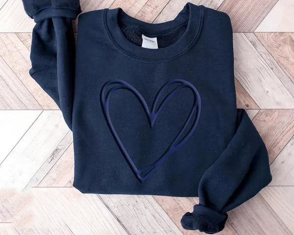 Valentine Heart Sweatshirt, Double Embossed Heart Crewneck Sweater, Valentine Day Puff Printed Jumper, Love Heart Sweater, Valentines Gift
