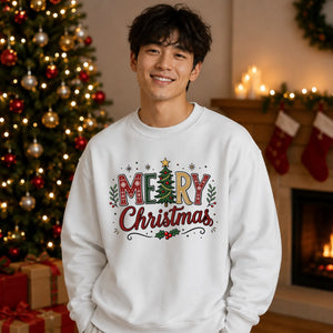 Retro Merry Christmas Tree Christmas Oversized Sweatshirt