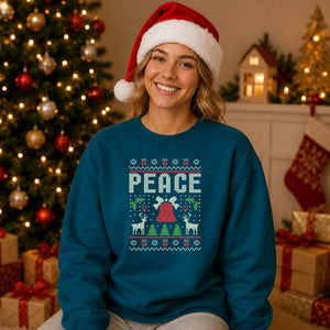 Retro Peace Knitted Print Christmas Oversized Sweatshirt