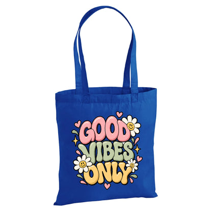 Retro smiley daisy good vibes only cotton canvas Tote Bag
