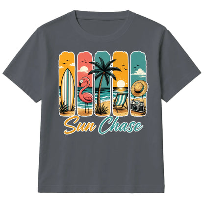Retro Sun Chase Tropical Beach Graphic Summer Kids T-Shirt