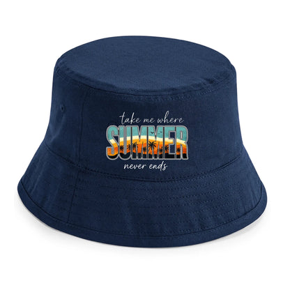 Retro Sunset Take Me Where Summer Never Ends Summer Bucket Hat