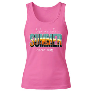 Retro Tropical Sunset Beach Graphic Print Ladies Tank Top