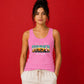 Retro Tropical Sunset Beach Graphic Print Ladies Tank Top