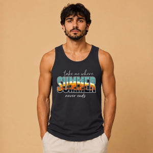 Retro Tropical Sunset Beach Graphic Print Men Tank Top