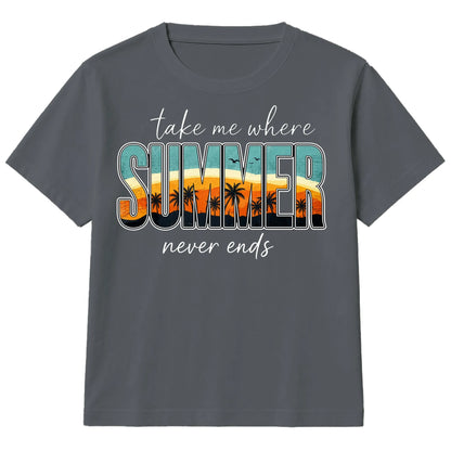 Retro Tropical Sunset Beach Slogan Print Kids T-Shirt