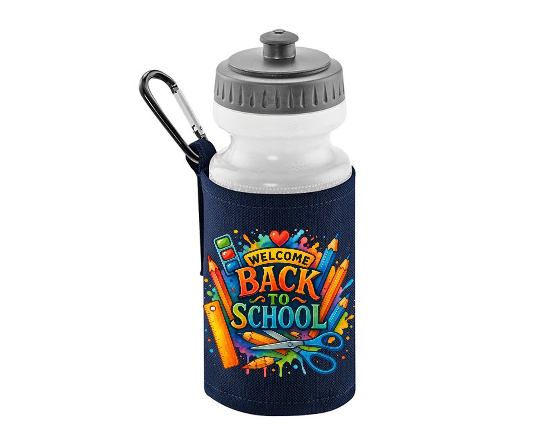 Welcome Back To School Water Bottle, BPA Free, Leakproof & Reusable, Soft Pull Up Drink Nozzle Cap Great For Kids Students & School Days M8478