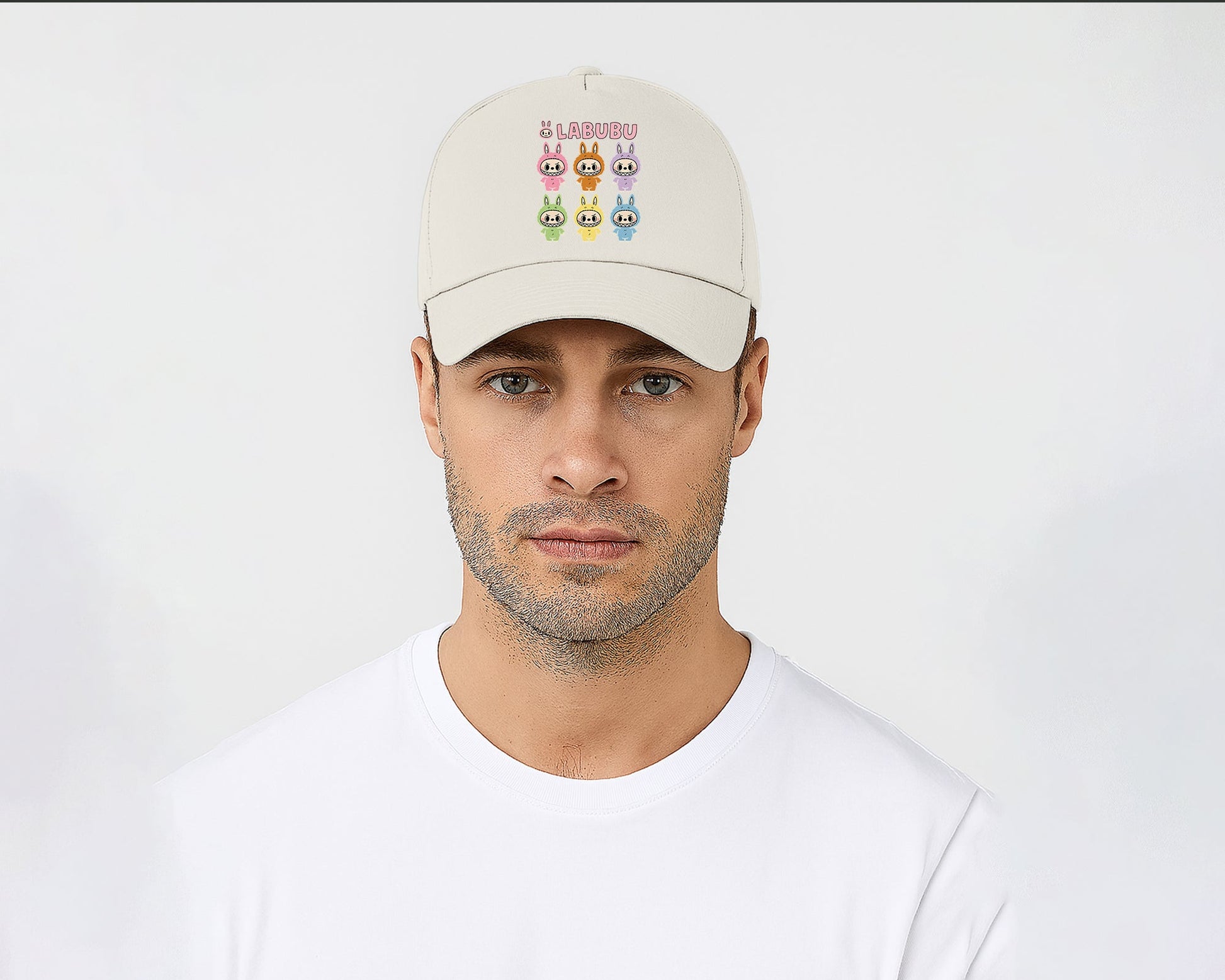 Labubu 5 Original Panel Cap, Cool Cartoon Design for Men & Women, Printed Pre-Curved Peak Baseball Hat M8413