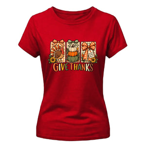 Rustic turkey pumpkin panels Thanks Giving Ladies T-Shirt