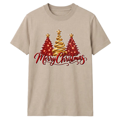 Glittering red gold tree print Christmas Unisex T-Shirt