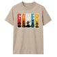 Vintage Retro Stripes Gamer Silhouette Graphic Unisex T-Shirt