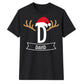 Santa Antlers Custom Name Monogram Christmas Unisex T-Shirt